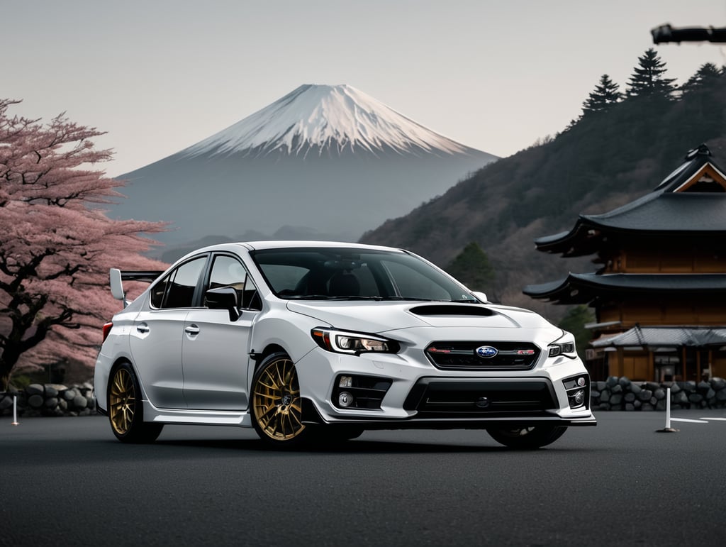 Subaru wrx sti in front of mount fuji