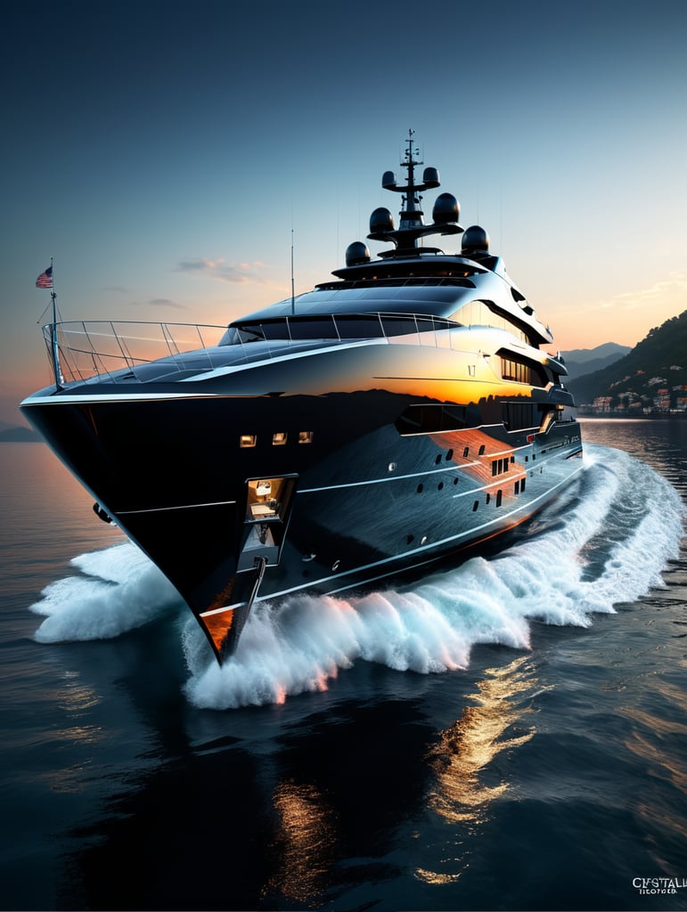 create transparent yacht image "crystal" hyper realistic render 8k photographic