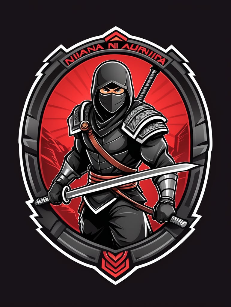 Ninja warrior mascot logo, black background, e-gaming, Gaming Logo, illustration, vector image