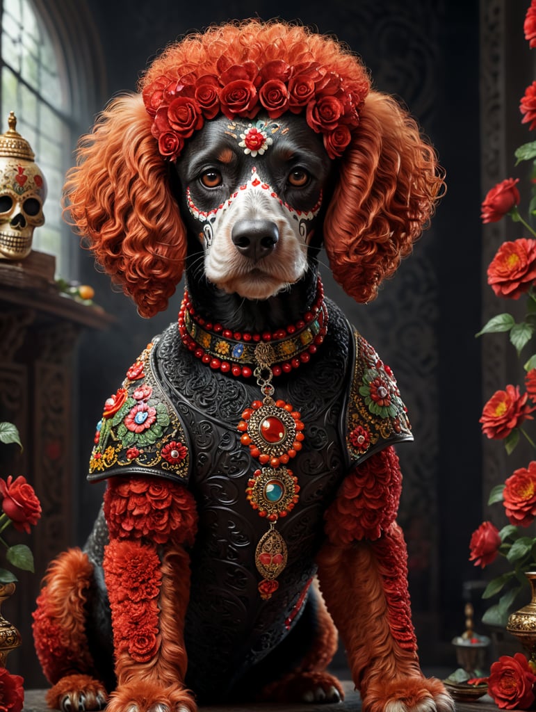 Day of the dead red standard poodle