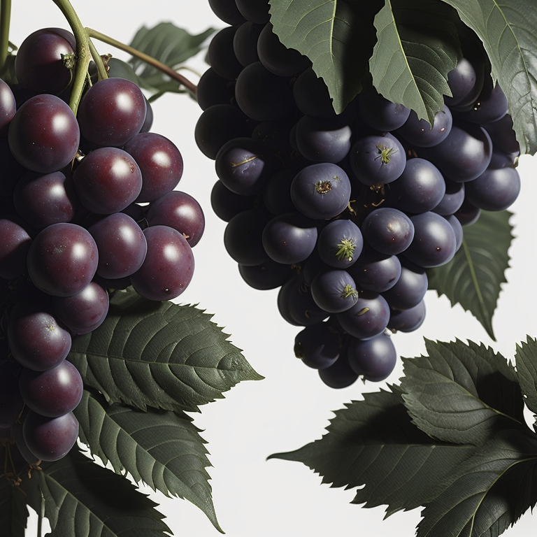 Grapes with leaves and roses, Vintage, digital art style, white background,Photoillustration, Art Deco