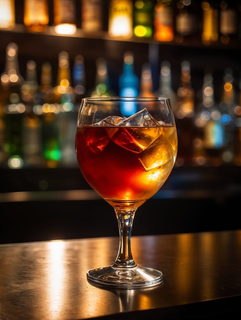 colors of thorn marvel heroes, Drink Snifter Glass in a darkness bar, cinematic lighting, product shot, 4:3, 4k