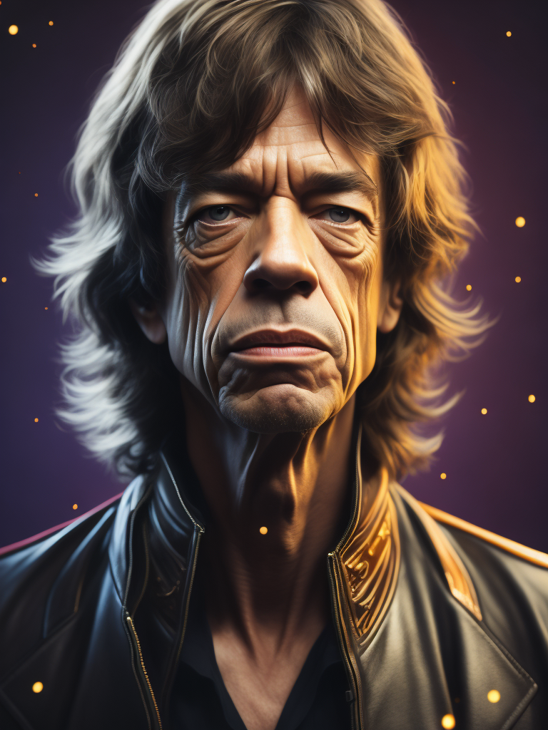 portrait of Mick Jagger, soft palette, trending on artstation, intelligence art creative interpretation digital art playful surrealism, 1964 multi colour lights glowing white space kodak film colour 35mm lens artistic interpretation