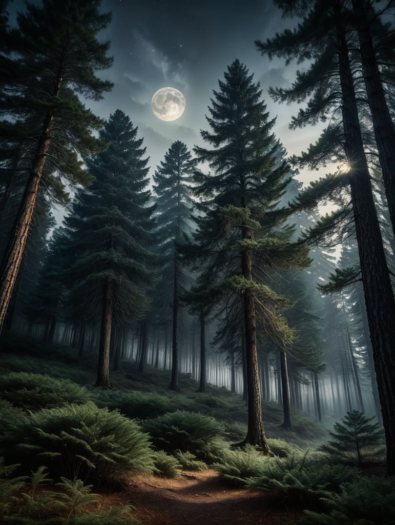 Pine tree forest night