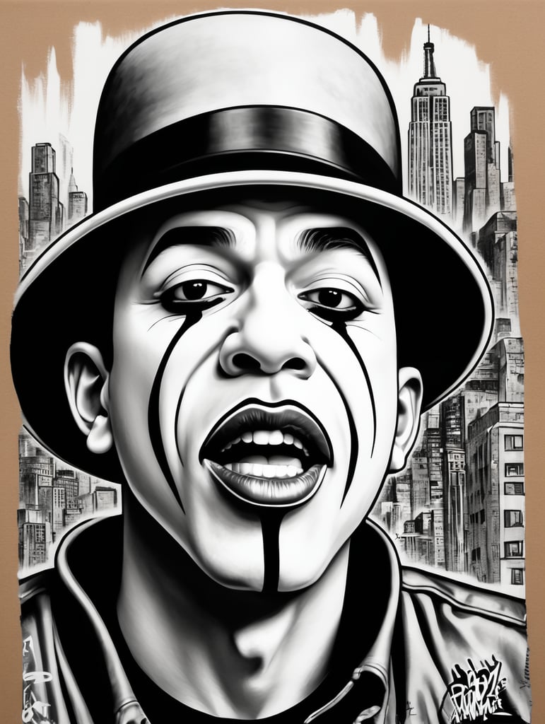 dondi white inspired new york graffiti style mime drawing tag design black and white