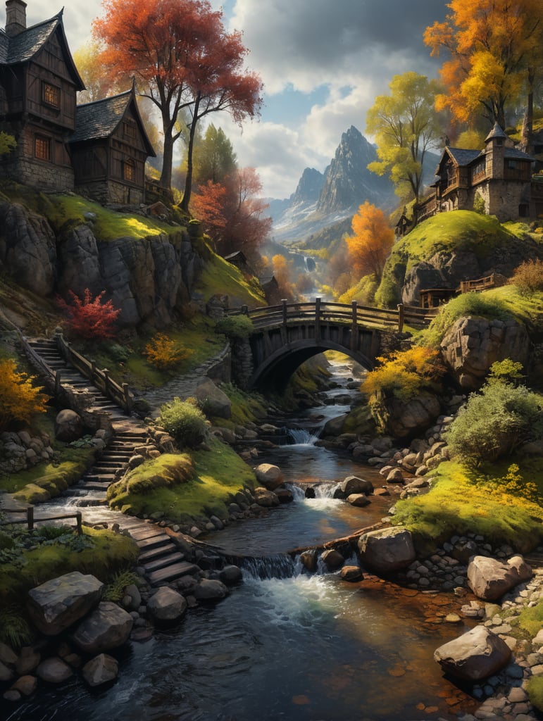 Water color all seasons stream no building