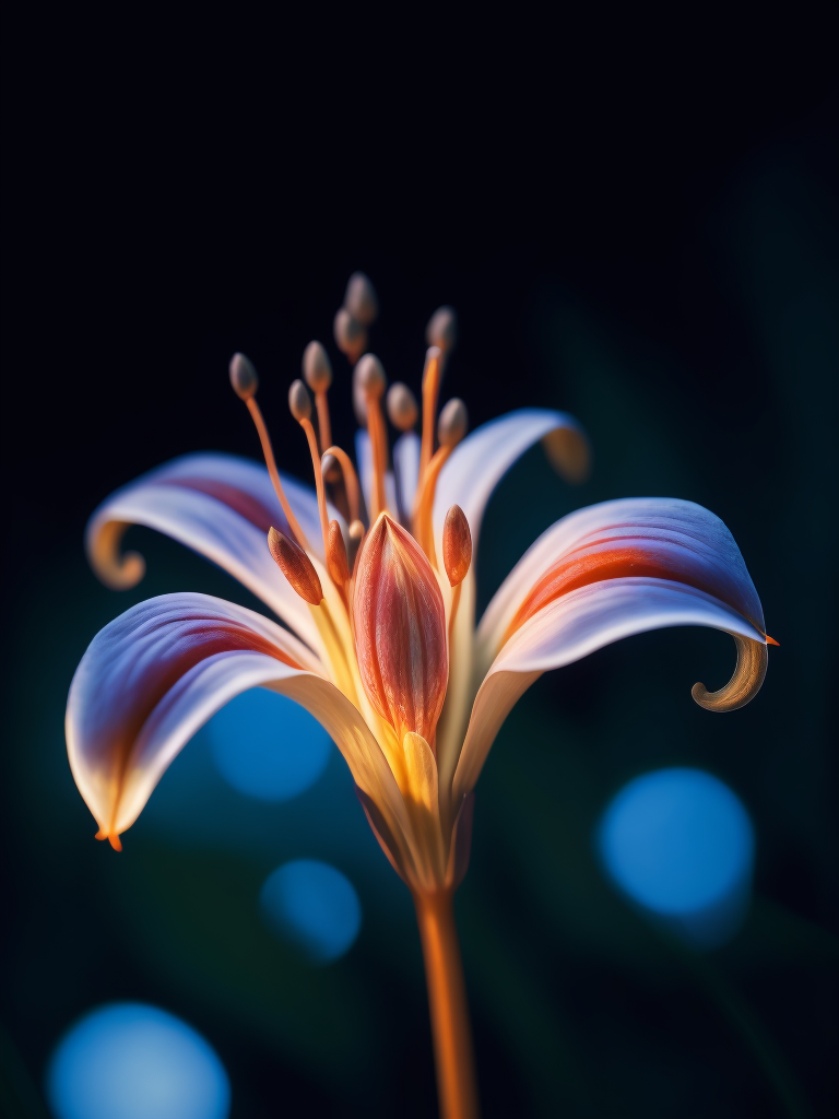 macro photo of a Bioluminescent Flower of a Lily, Glowing Bioluminescence