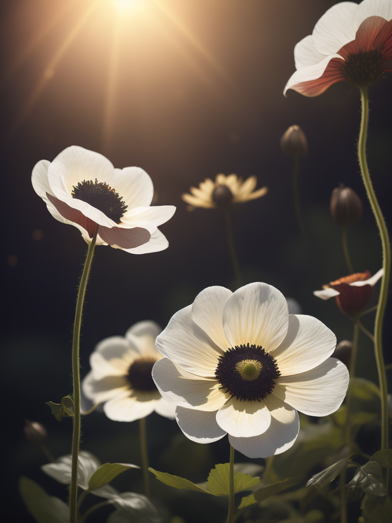 цветы анемоны, светит солнце в саду