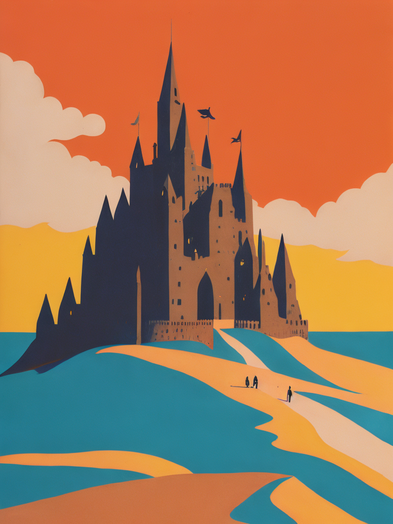 George Wilson's artwork is a colorful illustration of a sand castle against a bright sky, drawn on pulp paper.