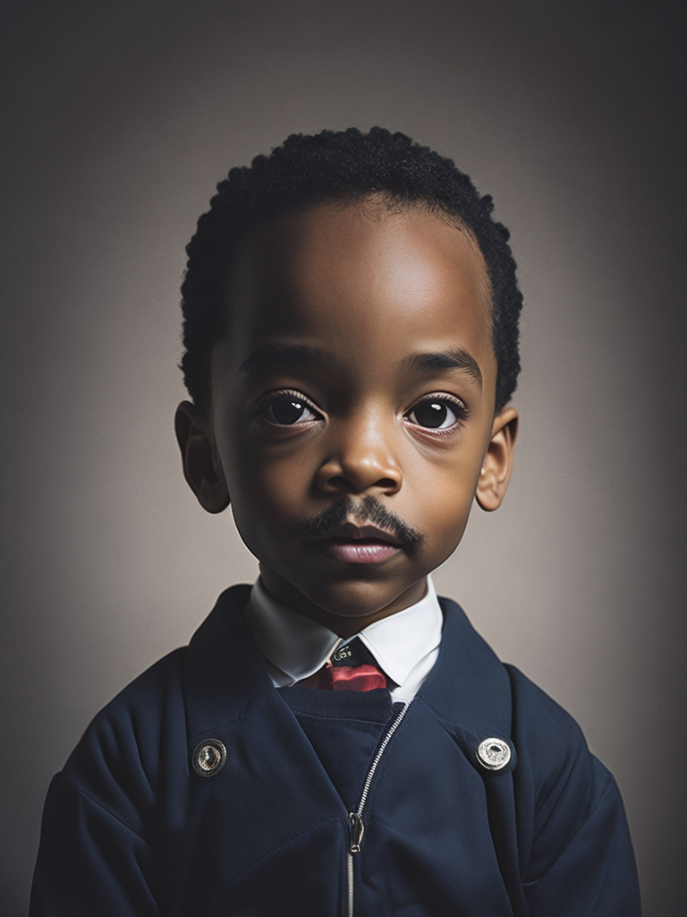 portrait of Snoop Dogg as a kid, 6 month old, happy emotions on his face, no mustache