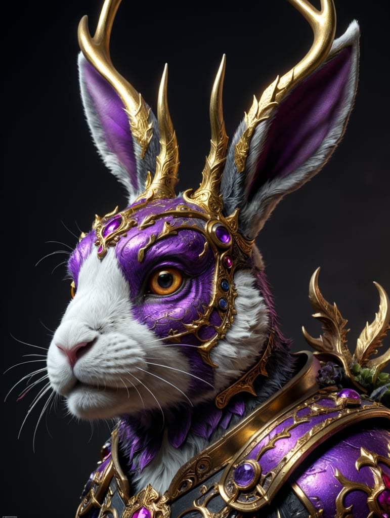 a bunny with antlers thats purple, black and gold