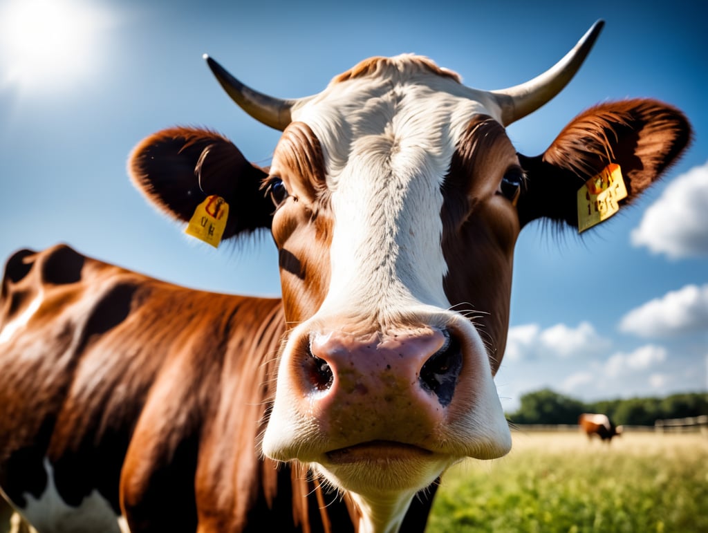 cow, happy, fly, blue sky, real