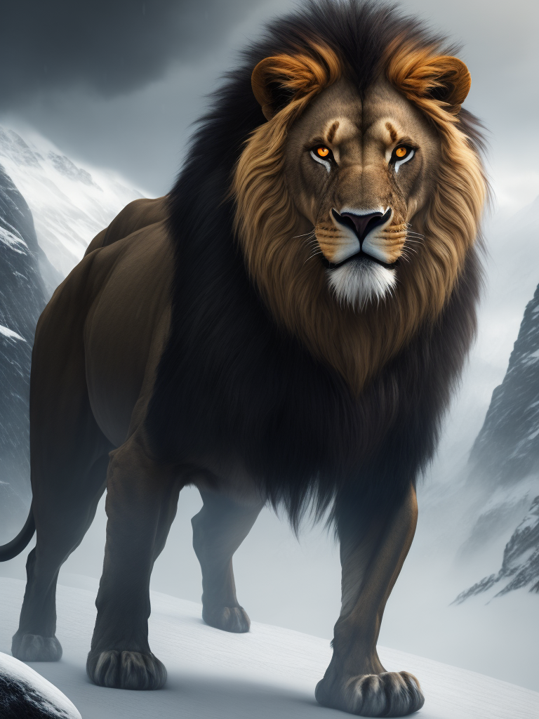 Мутант человек лев, холод горы, зима