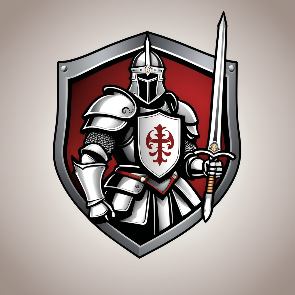 arafed knight with sword and shield logo design, strong fantasy knight, professional logo design, sword design, medieval knight, (((knight))), fantasy knight, holy crusader medieval knight, logo vector art, medieval holy crusader knight, armored knight, high quality character design, 3 d logo, logo design, knight, medieval fantasy game art, logo concept design, illustrated logo
