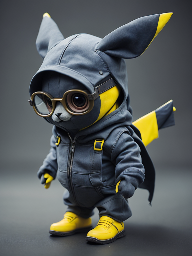 cute stylish Pikachu dressed in stylish futuristic sportswear clothes, big sneakers and a futuristic glasses