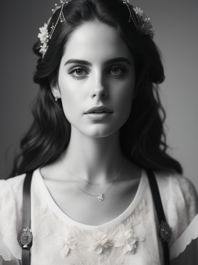 lana del rey with wings and flower crown. use face from the photo