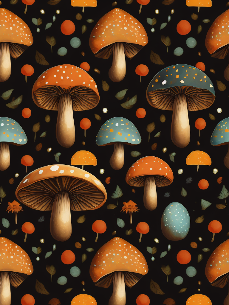 Traditional hand drawn cute funny mushroom with vibrant colors, sets seamless pattern, conceptual unique elegant shapes pattern