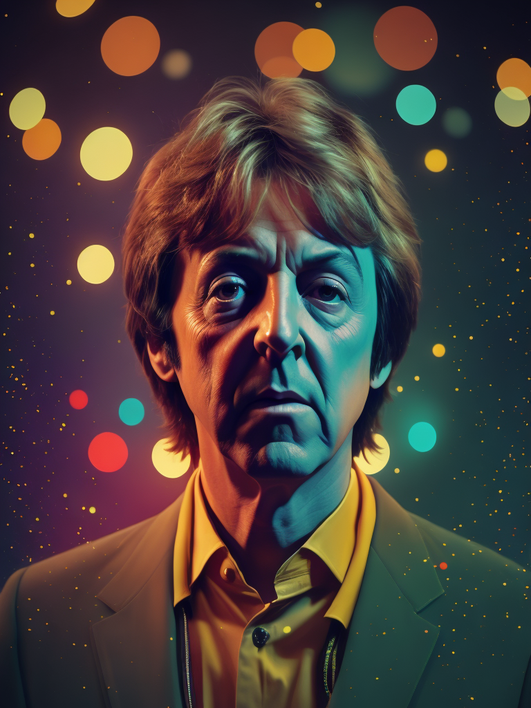 portrait of Paul McCartney, soft palette, trending on artstation, intelligence art creative interpretation digital art playful surrealism, 1964 multi colour lights glowing white space kodak film colour 35mm lens artistic interpretation