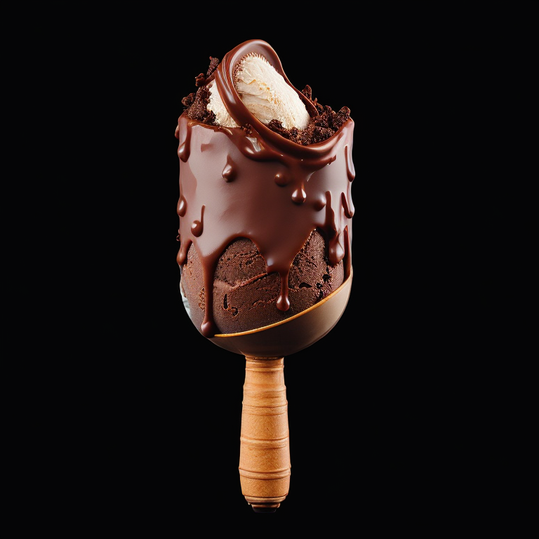 chocolate ice cream with nuts, deep atmosphere, focus on details, sharp on details