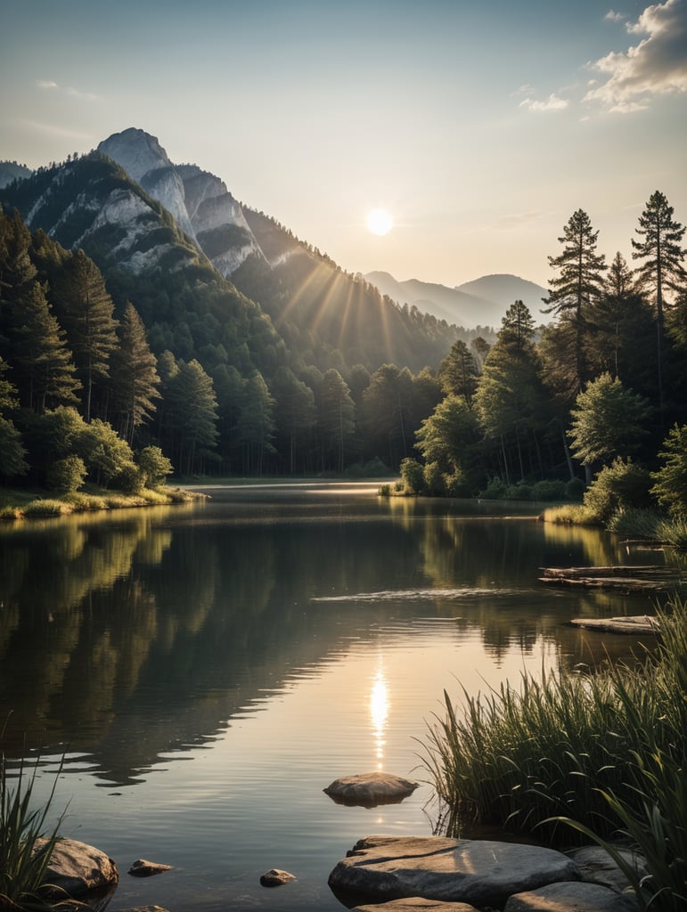 summer lake sun minimalist poster