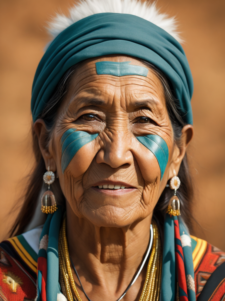 native american old woman 30 years old in national dress