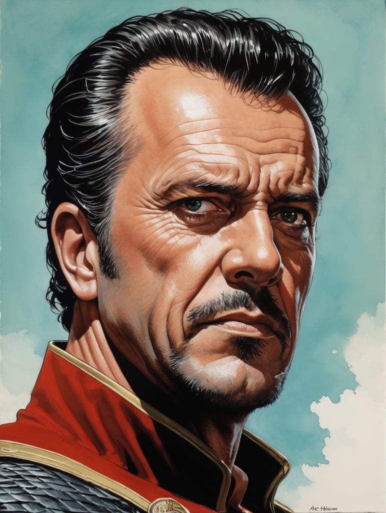 ack Nicholson, Hero portrait, Illustration, Painting, Comic, Acrylic, Gouache, Ink, Cover, Art, UK, style of Glenn Fabry