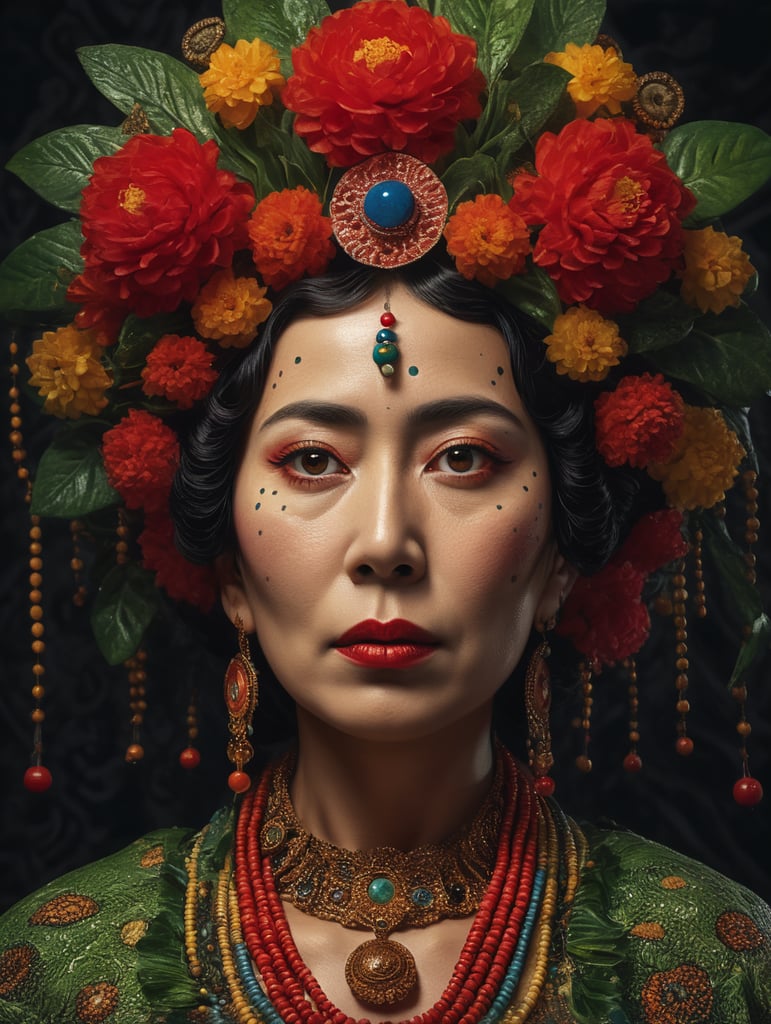 yayoi kusama dressed as frida khalo