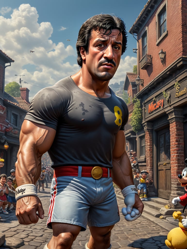 Rocky Balboa as A cartoon character, such as Mickey Mouse, Bugs Bunny, or Homer Simpson.