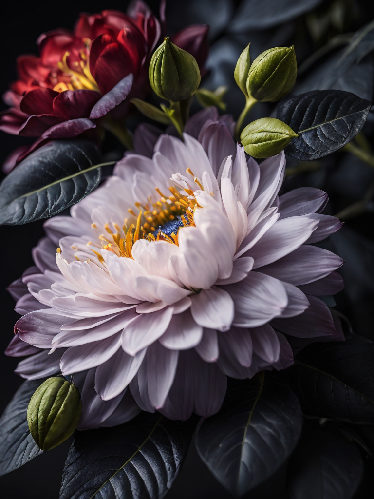 Ruby Flowers, dark, deep colors, dark, atmosphere, dark blue, add sharpness on details, add vibrance 20, add saturation 20