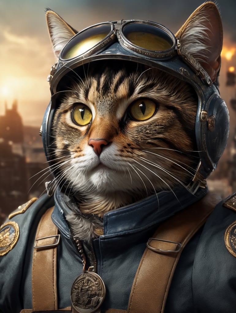 small cat with aviator uniform
