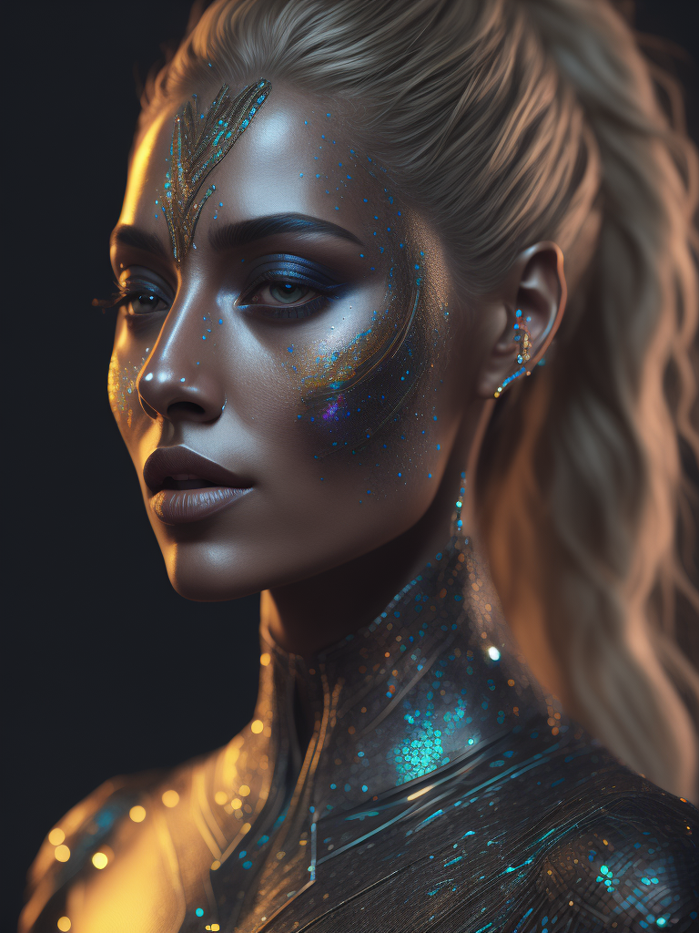 Mesmerizing Holographic face materials shimmer in motion, Photography in the style of Rankin