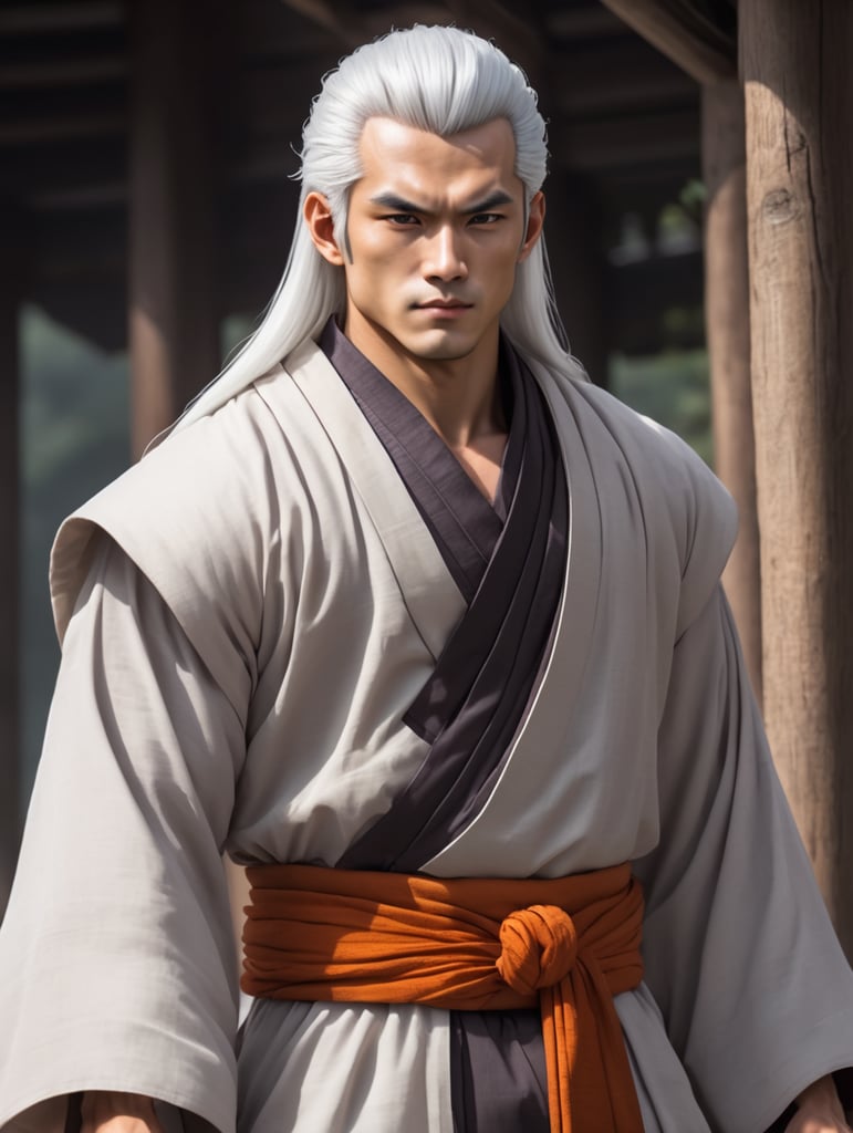 Saiyan white hair monk robe