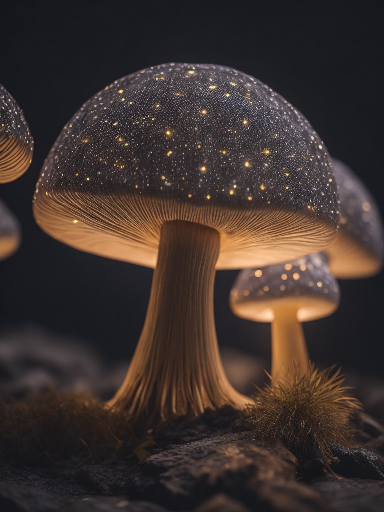 fluorescent mushrooms, psychedelic night, abstract, darkness