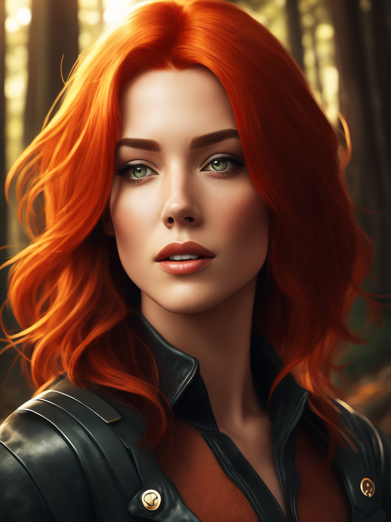 red hair beautiful girl high detailed 4k sunny light forest background, Comic Book, vector style