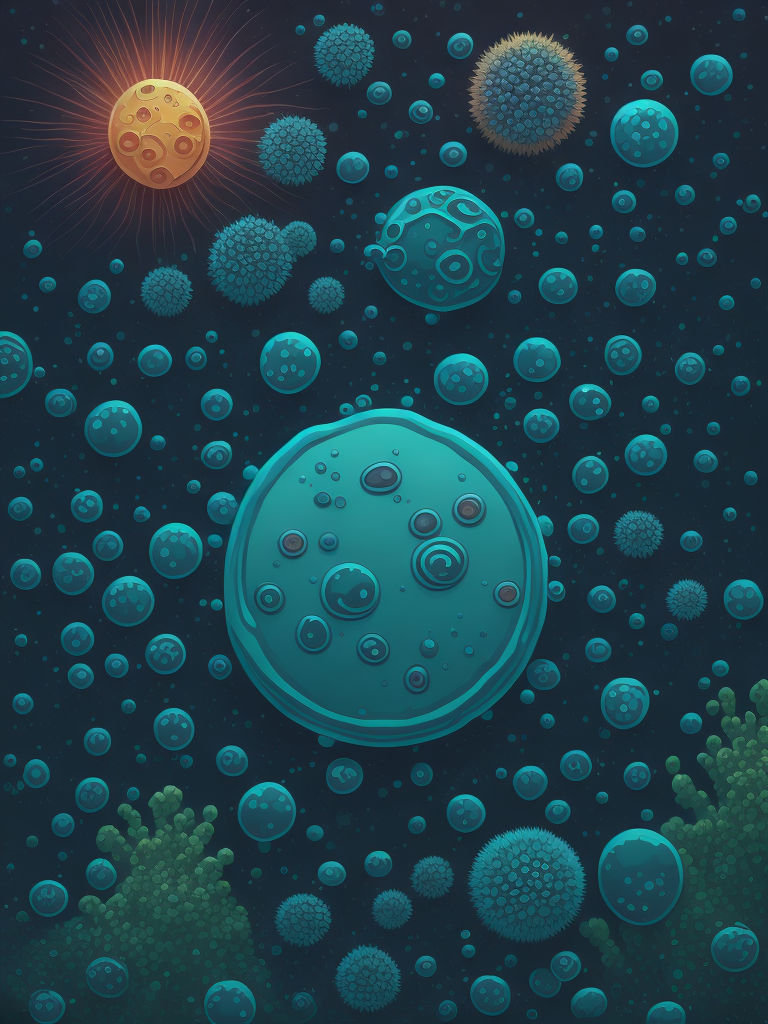 bacterias en un estilo plano, vectorial, y elegante. Usa una paleta de colores que sea un triada de azules muy definida