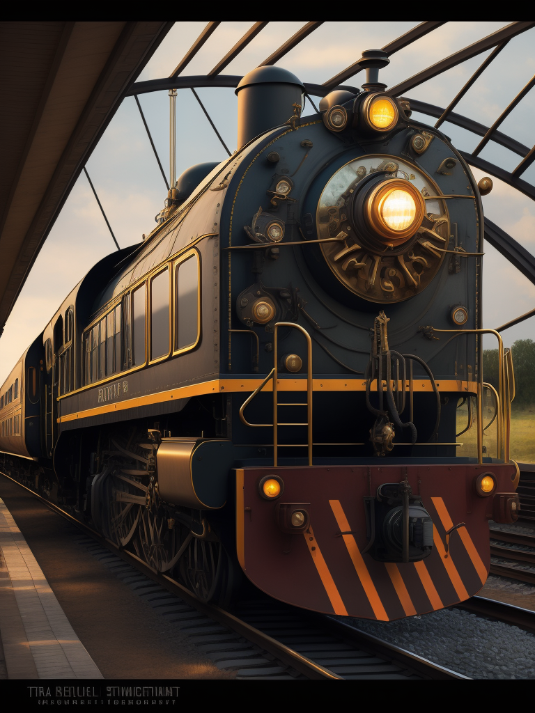 a train locomotive on wheels, art deco, art nouveau, streamline, front window, steampunk, tall