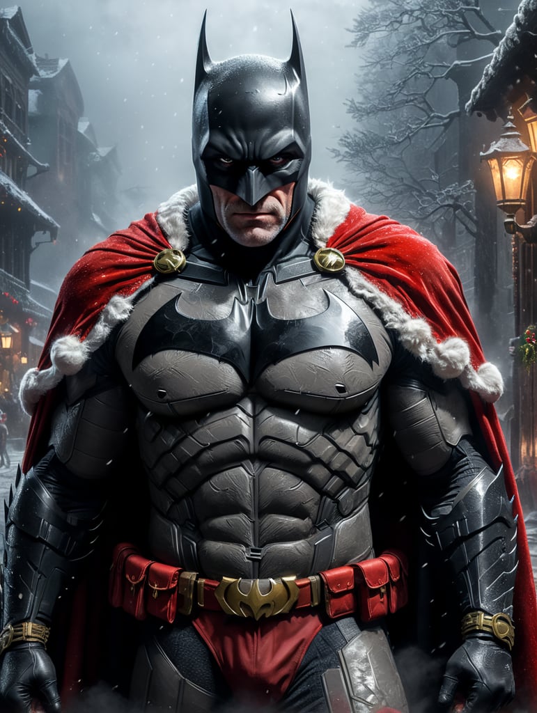 batman dressed as santa with in the fog