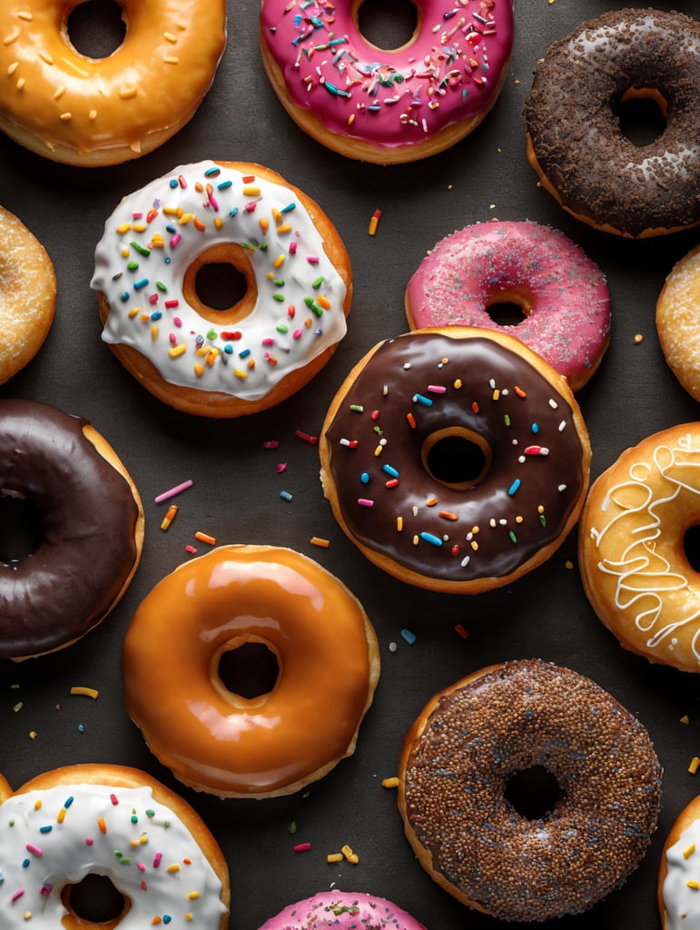 donut on a white background, top view, ultra sharp product photography