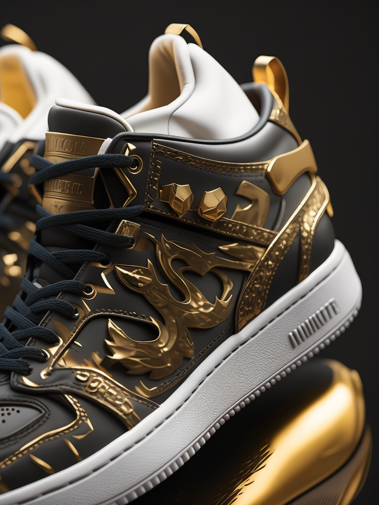 sneaker model with divine white and golden colors