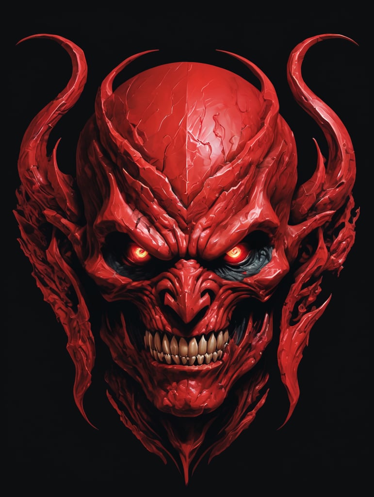 Gaming Logo. Create the image of a disfigured mutant being, inspired by the cover, and mutant de arca albums, red in color, with the appearance of varnished paint. On black background.vector image