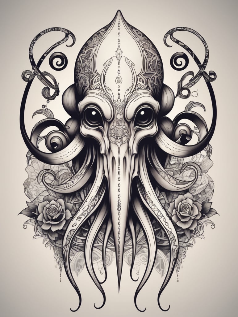 tattoo design squid, vector art, lines