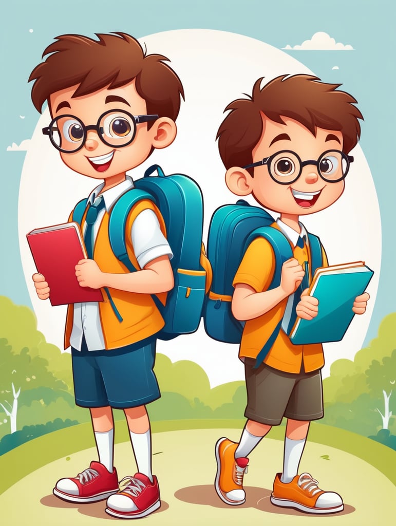 Vector cartoon children back to school concept, mascot logo, bright colors, vector Logo, vector image