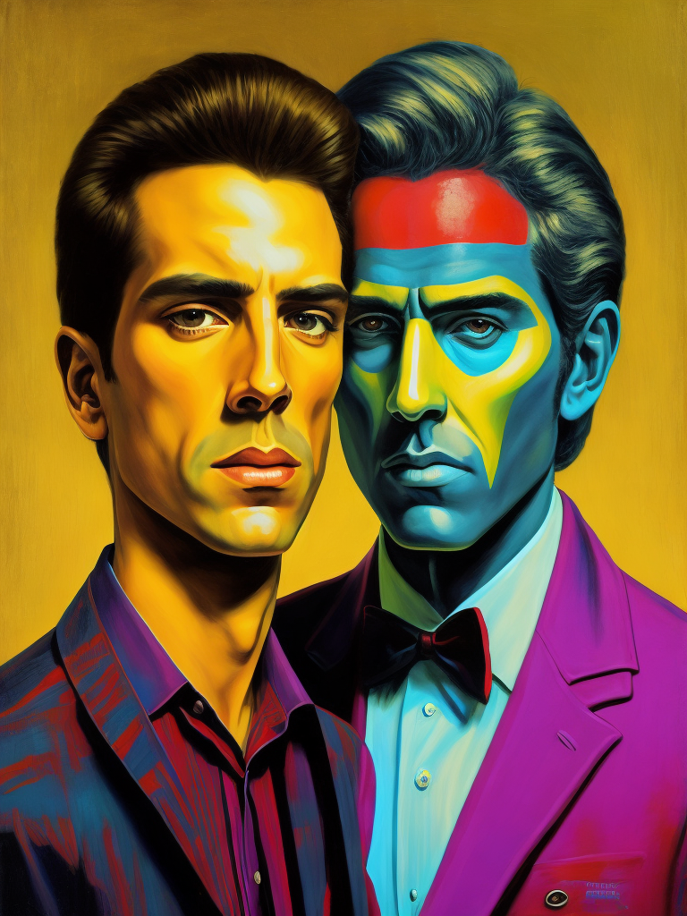 a man with brother, style of Ed Paschke, Painting, Oil, Portrait, Expressionism, Abstract, USA