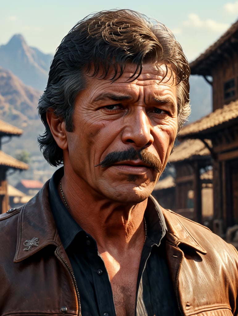 Charles Bronson, once upon a time in west, close-up scene, GTA-style