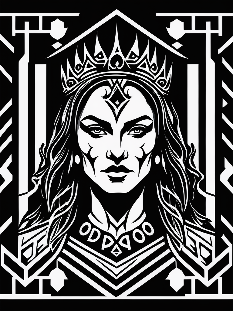 A vector art of a queen viking tattoo, black and white