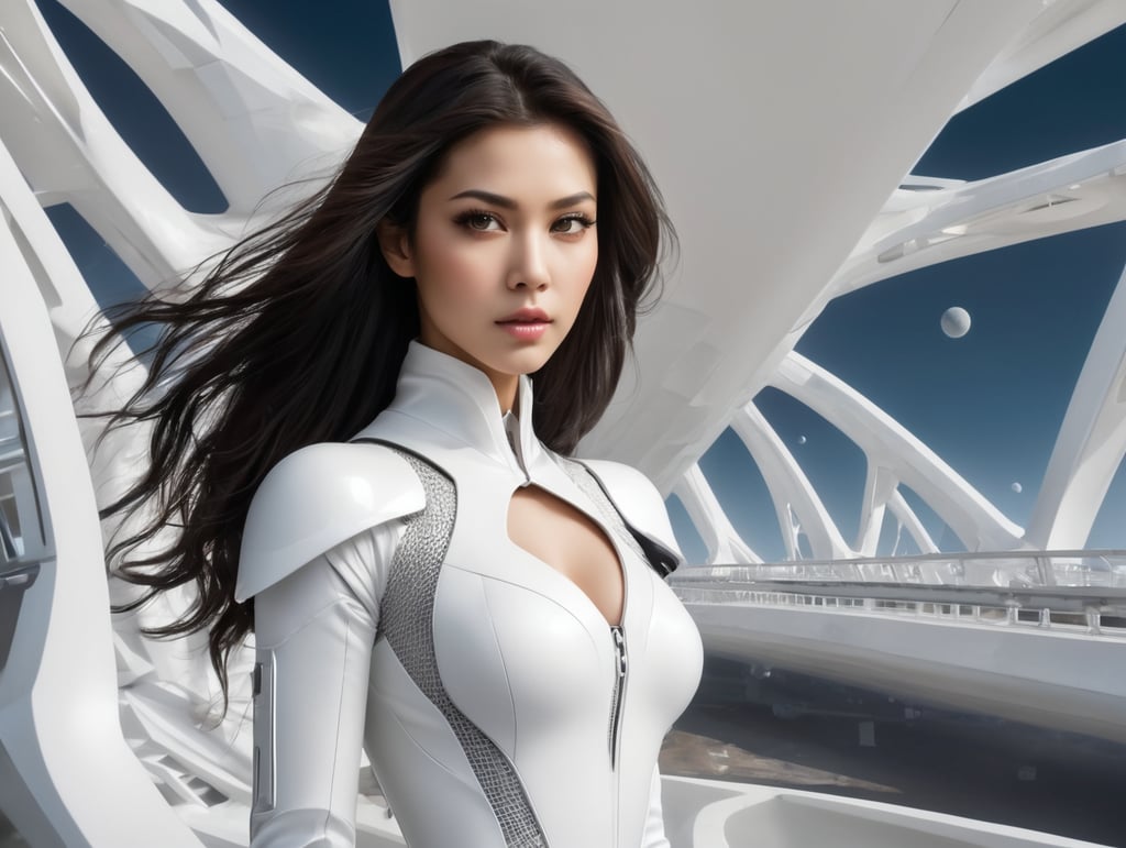 spaceship startrek bridge girl in white futuristic