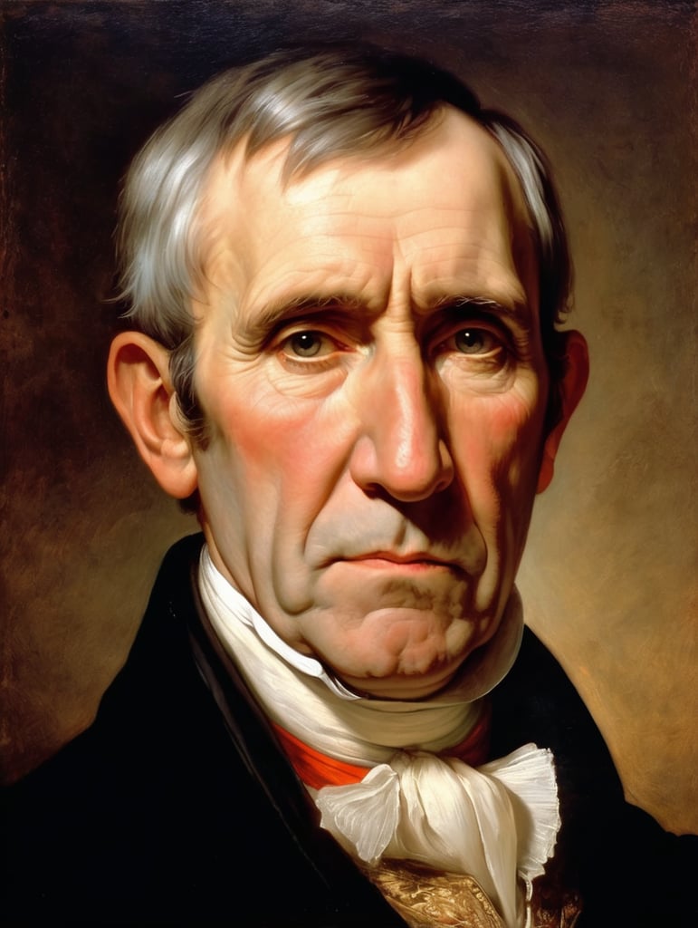 Portrait of William Henry Harrison by Rembrandt Harmenszoon van Rijn, sad face, America, so sorry