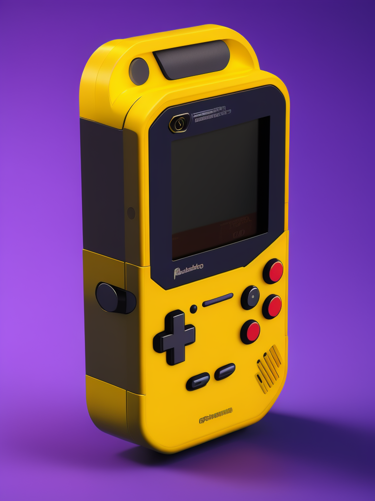 3d pixel retro tiny cute yellow game boy render, purple background