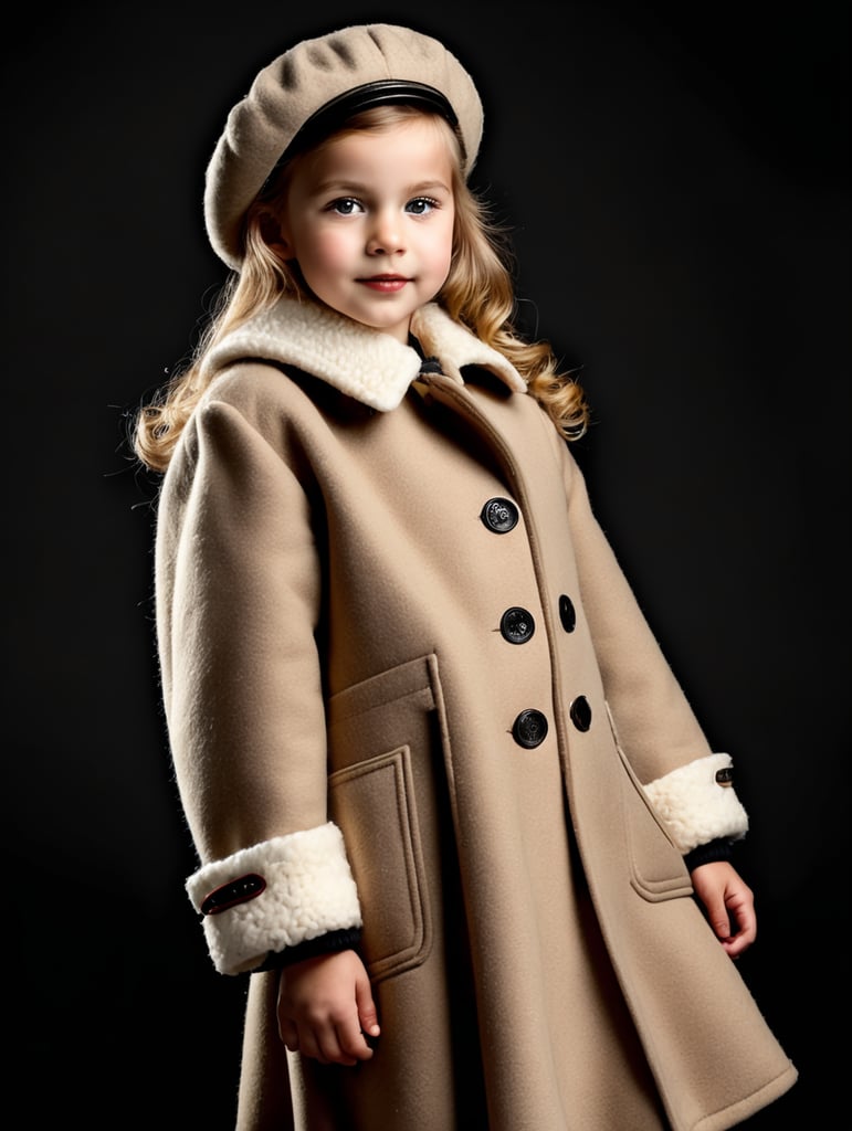 world war 2 era girl in an all-wool mackinaw, isolated, on a black background.