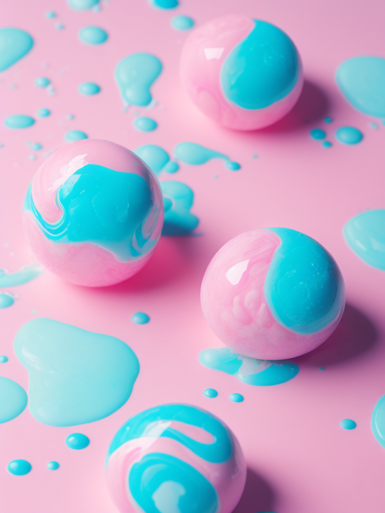 balls of unstirred paint marbling floating loosely in a empty photo studio, Emulsified, bubbles, liquids, oil layered on top, unmixed, studio lighting , mostly pink and light blue, but also some slightly deep white colours, trending on artstation, swirly, slick , powder, deep creases, relief, intricate, hdr, bokeh, photography, high entropy, 2 huge balls